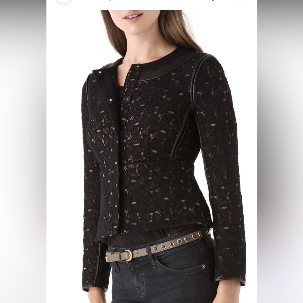 Diane Von Furstenberg Black Lace Cropped Blazer